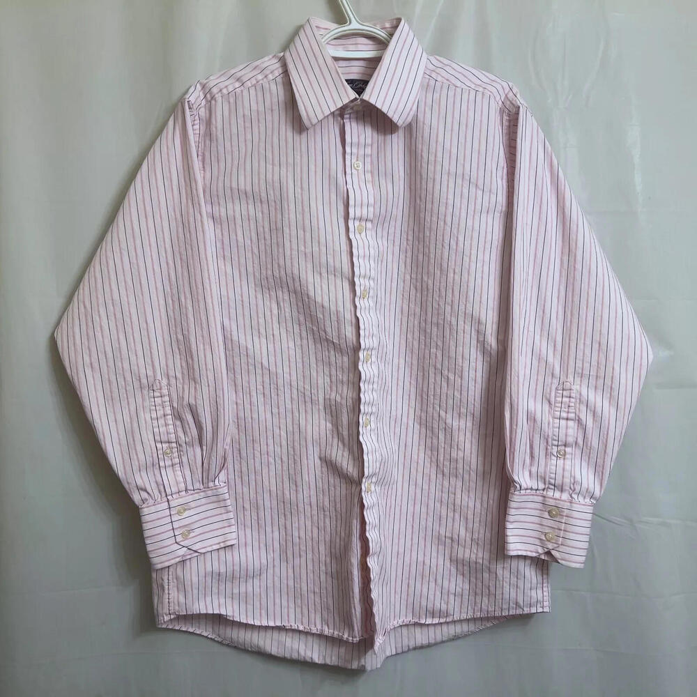 Sean John Button Up Dress Shirt Men's 16 32/33 Large White w/ Pink Stripes